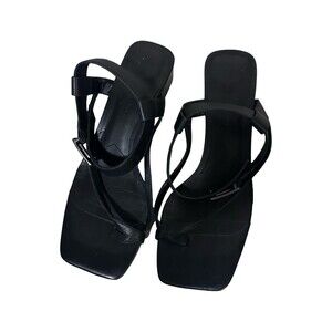 KARL LAGERFELD BLACK LEATHER ANKLE STRAP SANDALS